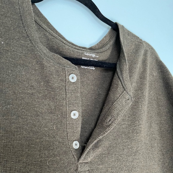 George Waffle Knit Men’s Long Sleeve Shirt with Buttons XL Camo Green - Picture 3 of 3